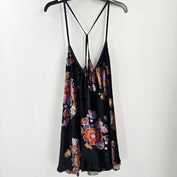 Free People Two Faced Reversible Mini dress Floral size Large Babydoll Velvet - Picture 1 of 7